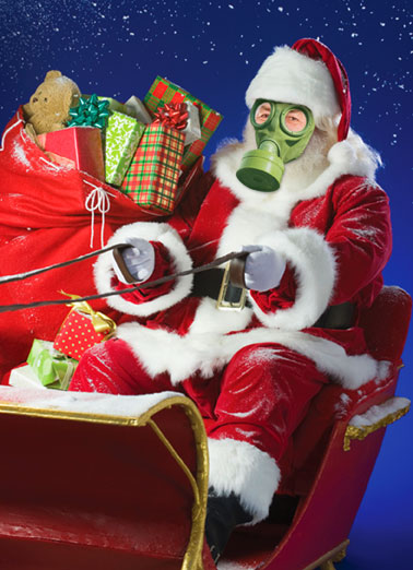 Santa Gasmask Funny Christmas Card    